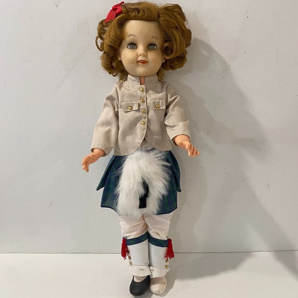 Vintage Allied Shirley Temple Doll Scottish Outfit Movable Arms Legs Sleep Eyes